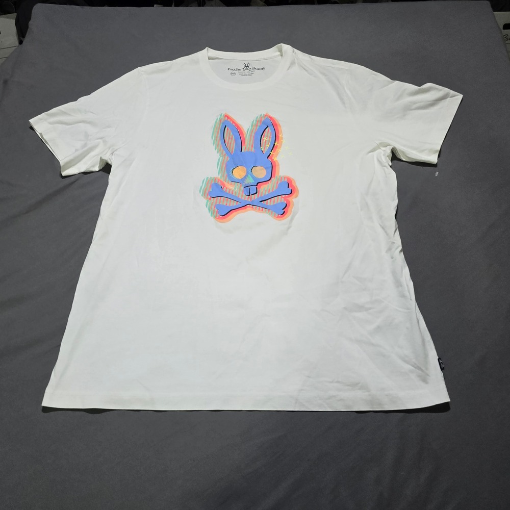 Psycho Bunny Graphic T-Shirt Mens 2XLT White Pima Cotton Bunny Skull Logo